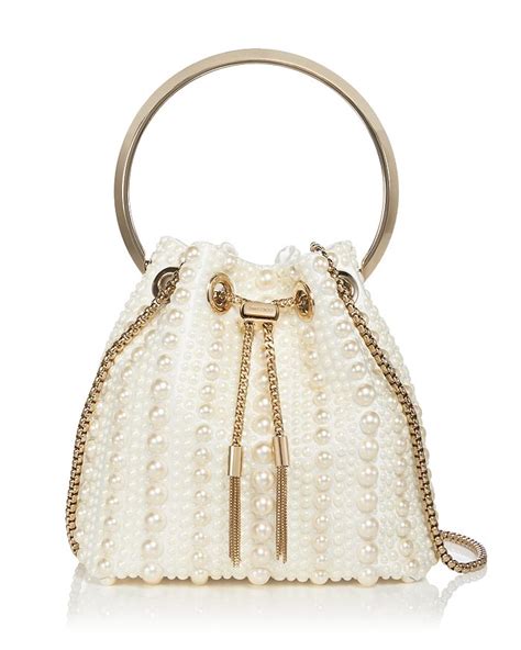 Jimmy Choo Bon Bon Imitation Pearl Embellished Bucket Bag 